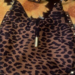 Leopard Print Shoulder Bag with Stud Accents